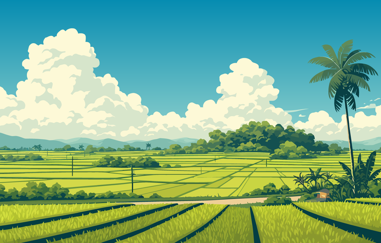 Pemandangan sawah hijau yang subur dengan sistem pertanian organik berkelanjutan